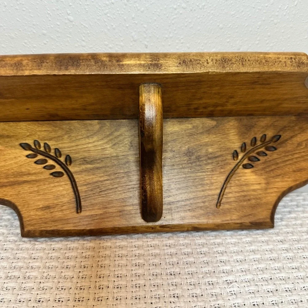 Wall Shelf Brown Wood Wheat Carved Rustic Decor Vintage Farmhouse 16x6 Natural